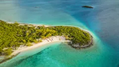 An aerial view of the beach camp